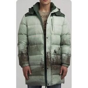 PRPS Le Brins Down Puffer Parka Longline Coat Mens Large Green Hooded Ski NEW